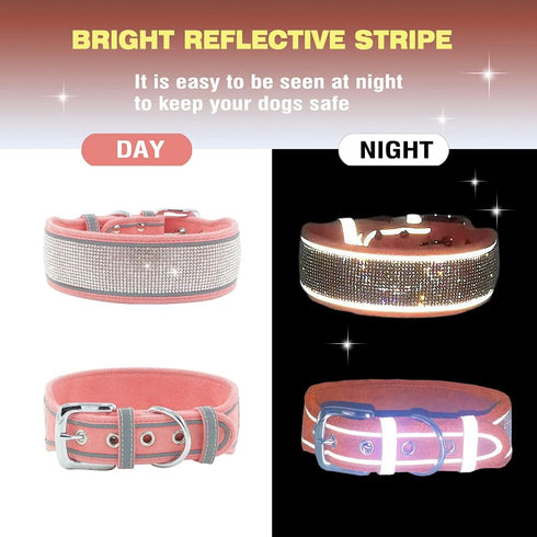 Bling Rhinestone Dog Collar, Soft Comfortable Stylish Adjustable Diamond Crystal Collar for Small Medium Large Dogs (M,