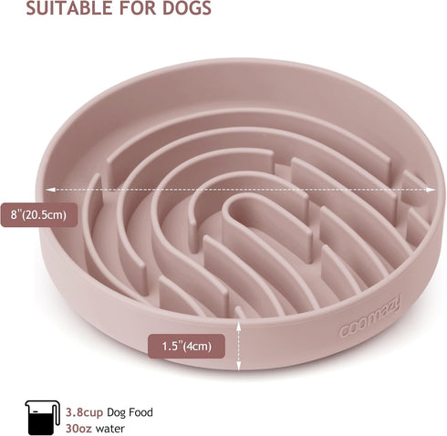 Coomazy Silicone Slow Feeder Dog Cat Bowls, Interactive Puzzle Toy for Food Training, Dusty Pink, Large (3.2 Cup)