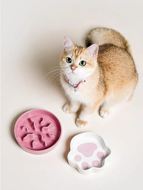 Ceramic Slow Feeder Dog Bowls for Small Breed, 0.5 Cups Puzzle Bowl for Fast Eaters, 5.5 Inch-Pink