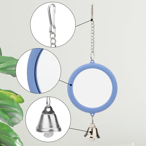 Hypeety Pet Bird Mirror with Bell, Interactive Parrot Toy for Cockatiel, Parakeets, Canaries, Budgie (Blue)