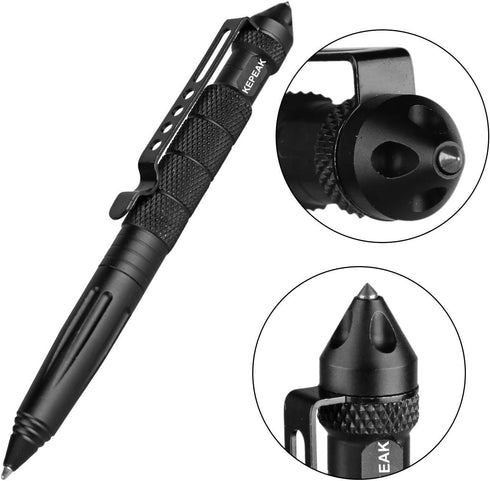KEPEAK Military Tactical Pen - Professional Self Defense Pen with Emergency Glass Breaker, Tungsten Steel, 6 Refills