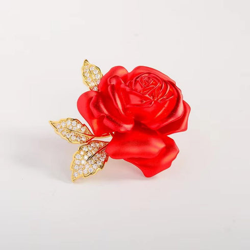 Rhinestone Rose Brooch Pins, Red Flowers Brooches for Women/Girls, Fashion Jewelry Gift
