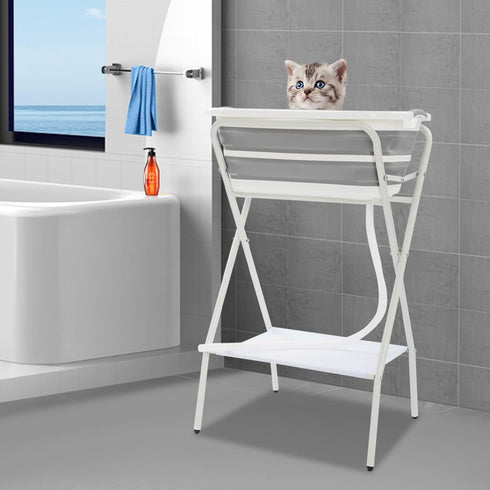 Sizcdiomk Portable Dog Bathtub with Stand, Foldable Pet Washing Station, Collapsible Elevated Pet Bath Tub