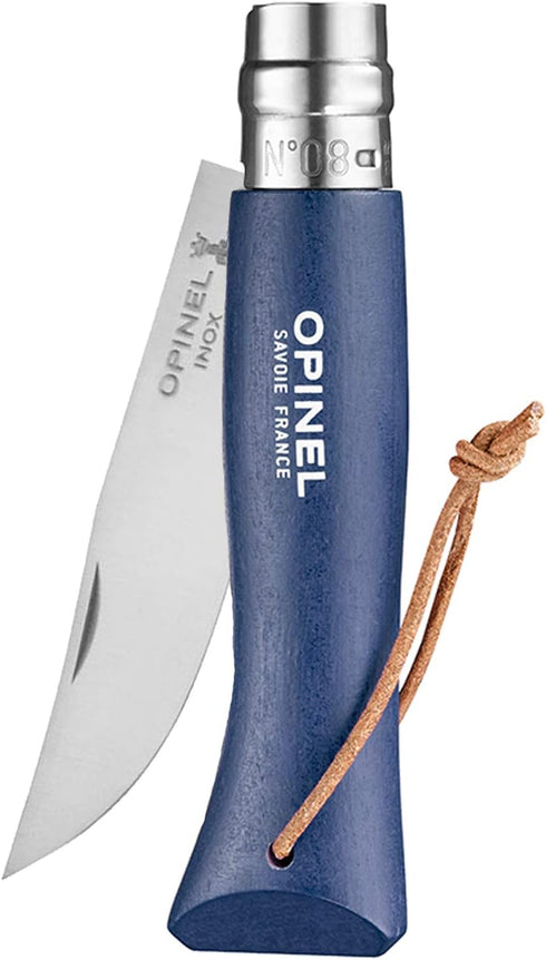 Opinel Colorama Series No. 8 - Stainless Steel Everyday Carry Folding Pocket Knife with Leather Strap