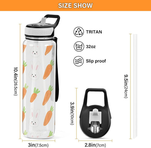 siphylline 30 oz Cartoon White Cute Bunny Carrot Water Bottle for Work Tritan No BPA non toxic Water Bottle Jug