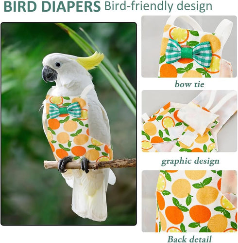 6Pcs 6 SUPERFINDINGS Styles Bird Flight Suits Diapers Reusable Parrot Nappy with Washable Waterproof Cute Urine Wet