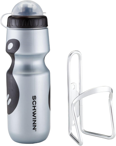 Schwinn Sport 23 oz Water Bottle with Holder for Bicycle, BPA-Free, No-Slip Grip, Dust Cap, Bike Holder Combo
