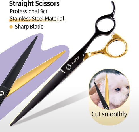 3pcs Set(Black&Gold,Kit) Dog Grooming Scissors Kit for Small Dogs, Black and Gold Two-Color Blender Shears Curved