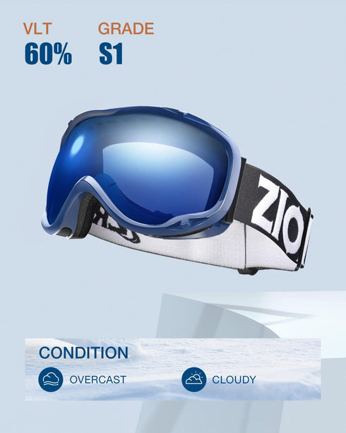 ZIONOR Lagopus B1 Ski Goggles, OTG Anti-Fog Snow Goggles, UV Protection for Men, Women, Adult, Youth