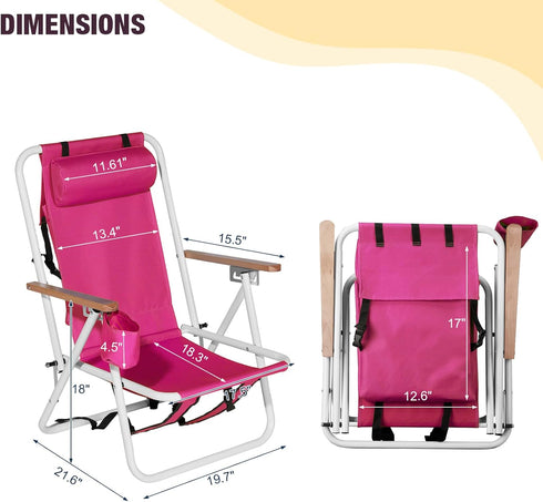 Pinikuyiro Set 2 Backpack of Folding Beach Chairs for Adults,Outdoor Folding Heavy Duty Camping Chair with Large