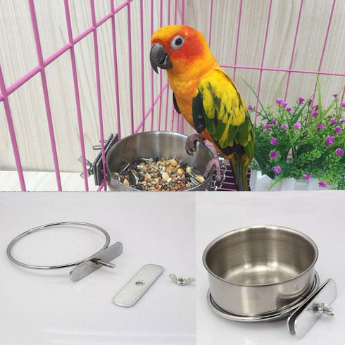 2PC Stainless Steel Pet Feeder Water Bowls, 10oz 20oz 30oz Cup with Holder for Small Animal Cage Coop Hook