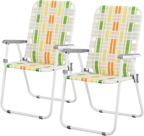 Vasitelan Patio Lawn Chairs Folding Chairs Set of 2, Webbed Folding Chair