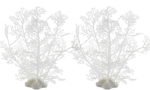 JIH Aquarium Decor Plastic Plant Small, Fish Tank Ornament Artificial Plants 8 inch (White, 2 Pcs)