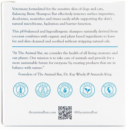 3 oz Balancing Biome Pet Shampoo Bar for Dogs & Cats Vet-Formulated, Fragrance-Free, Hypoallergenic, Plant-Based