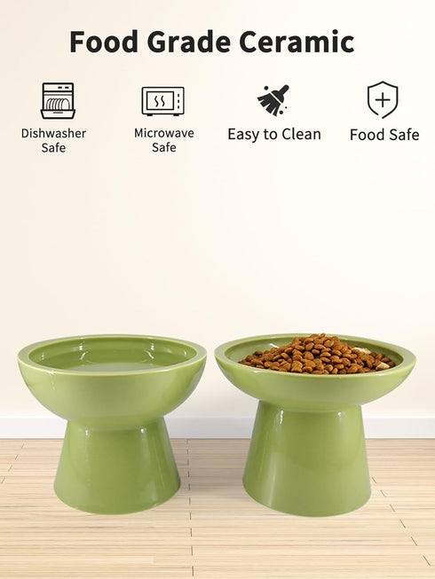 Elevated Cat Food and Water Bowls Set, Extra Wide Raised Ceramic Feeder, Anti-Vomit for Cats and Small Dogs
