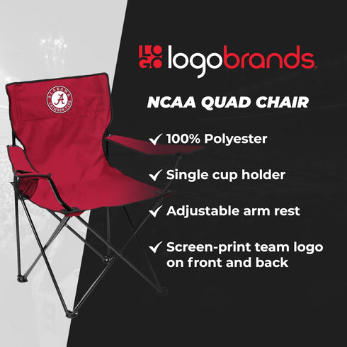 NCAA Portable Quad Folding Chair - Black Tailgate Chair with Armrests & Cup Holder