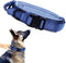 Adjustable Tactical Dog Collar with Heavy Duty Metal Buckle and Handle for Dog Training (Dark Blue, M)