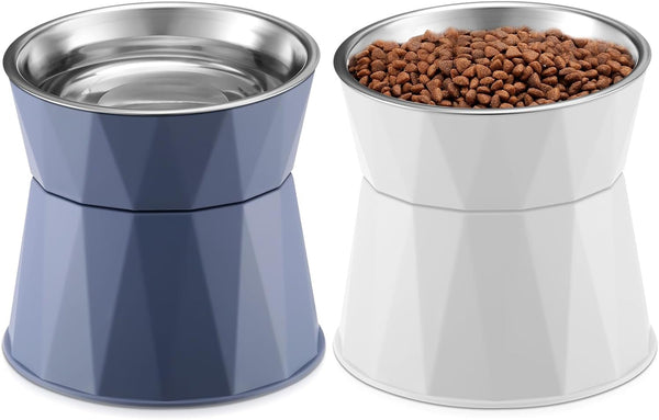 Cat Feeder, 2 Pcs Elevated Stainless Steel Bowls with Adjustable Raised Stand, Non-Slip Pet Food and Water Bowl for Pets