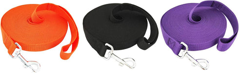 SALO Nylon Training Dog Leash, 1 Inch Wide, 20ft 30ft 40ft 50ft Long Leash for Small Medium Large Dogs (40 FOOT, Black)