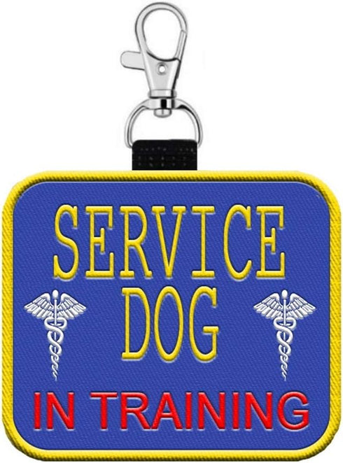 "Service Dog in Training" - Clip On Identification Patch Tag - Includes Five Service Dog Handout Cards - Clips onto a Service Dog Vest, Harness, Collar, Leash or Carrier