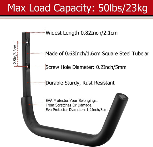Heavy Duty Kayak Storage Hooks, 15.5 Inch Wall Mount Paddle Board Storage Rack, Surfboard Hanger