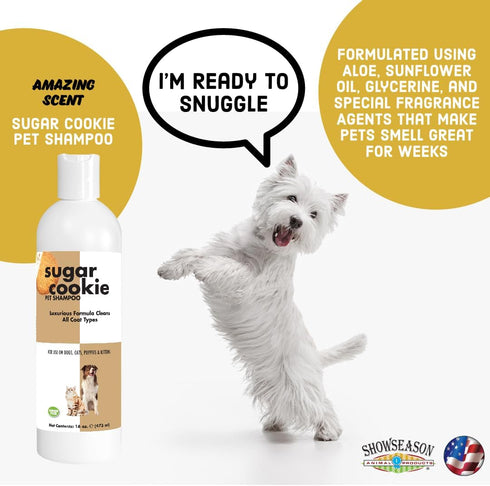 Sugar Cookie Pet Shampoo, 16 oz. for Dogs & Cats, Long-Lasting Odor Eliminator, Biodegradable & Non-Toxic