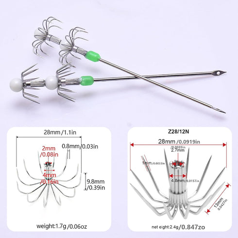 Whoasyst 2Pcs Luminously Squid Live Shrimp Hook Stainless Steel Umbrellas Fishing Cuttlefish Sleeve Squid Jigs Baits