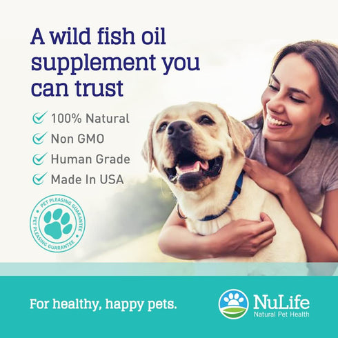 100% Pure Omega 3 Fish Oil for Dogs & Cats - Pet Supplement with DHA & EPA for Healthy Skin - 120 Capsules
