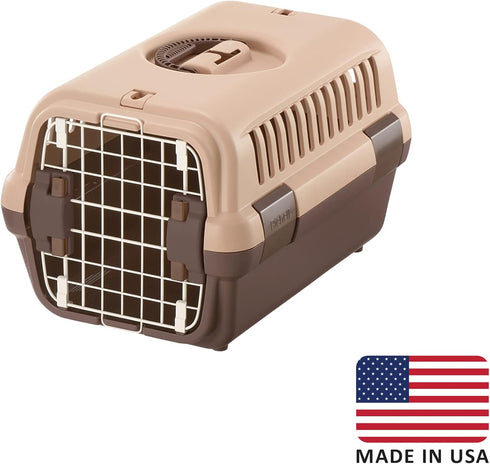 Richell Pet Travel Carrier, Size Small, Brown, for Dogs & Cats up to 11 lbs, Travel Carrier or Crate