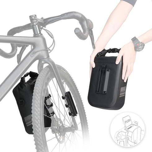 Rhinowalk Bike Front Fork Waterproof Bag, 4L Pannier Saddle Bag for E-Scooter Mountain Bike Accessories, Black