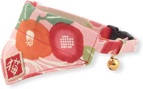 Kimono Cat Bandana Collar (Pink) with Bell, Safety Breakaway Soft Lightweight for Cats, Japanese Stylish Pattern