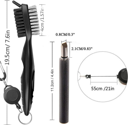 Golf Tool Set, Golf Club Groove Sharpener and Retractable Brush, Re-Grooving Tool and Cleaner for Wedges & Irons