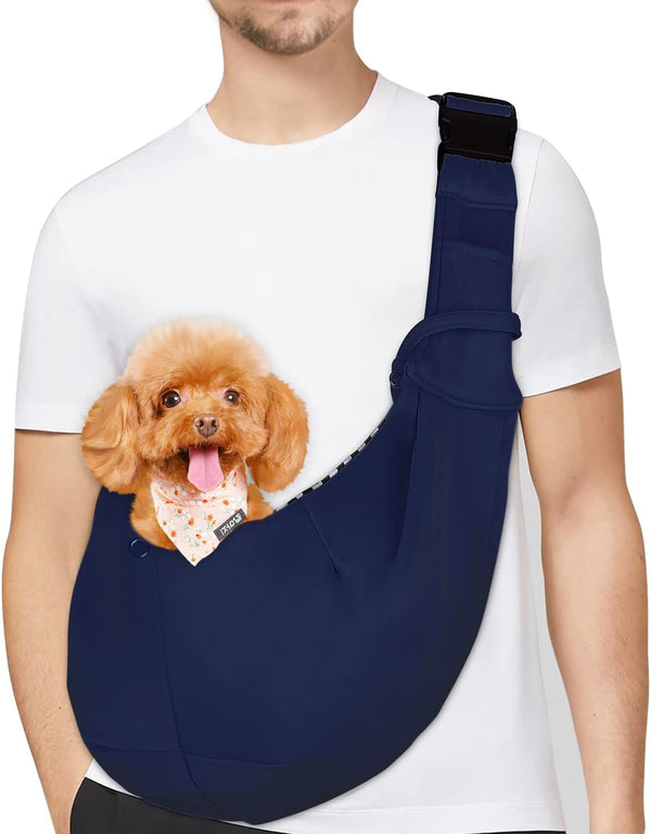 PETLOFT Adjustable Reversible Dog Cat Sling Carrier, Hands-Free Cross Body Carrier for Pets up to 11lb (Blue)