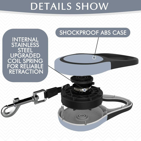 KOOLTAIL Dual Retractable Dog Leash for Two Dogs, Heavy Duty Double Headed 16 ft, Tangle-Free, Grey
