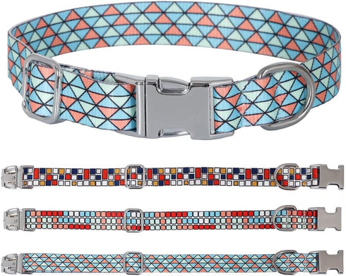 Adjustable Pet Collar with Metal Buckle, Cute Colors for Small Medium Large Dogs, Breathable Soft (Medium, Red Blue)