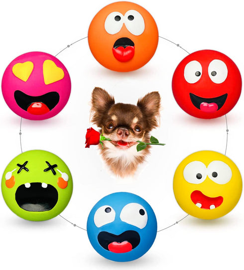 Squeaky Dog Toy for Small Dogs, Rubber Latex Puppy Toys, Soft Smile Face Squeaky Balls for Mini, Small Breeds