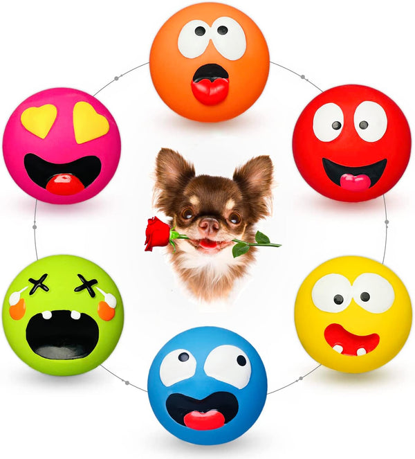 Squeaky Dog Toy for Small Dogs, Rubber Latex Puppy Toys, Soft Smile Face Squeaky Balls for Mini, Small Breeds
