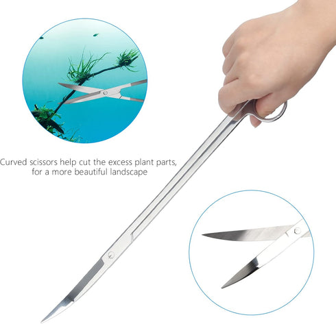 Aquarium Aquascape Tools Kit 15in, 4 in 1 Stainless Steel Silver Anti-Rust Aquatic Plant Tool Set for Fish Tank