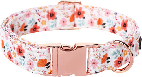 Lionet Paws Dog Collar, Adjustable Cute Collar with Metal Buckle for Male Female Puppies, Summer Flower (Medium, Neck