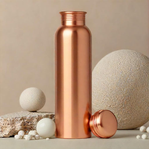 Pure Copper Water Drinking Bottle - Large Handcrafted Ayurvedic Leak Proof 34oz Copper Vessel for Drinking Water