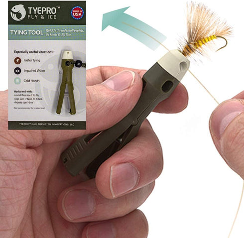 Fly and Ice Fishing Knot Tying Tool, Easily Tie Hooks, Jigs, and Flies, Clip Fishing Line