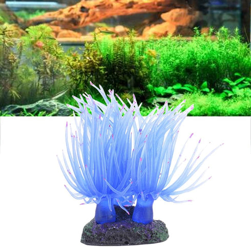 TEHAUX Artificial Fish Tank Decoration - Silicone Soft Coral Fake Sea Anemone Ornament (Blue)