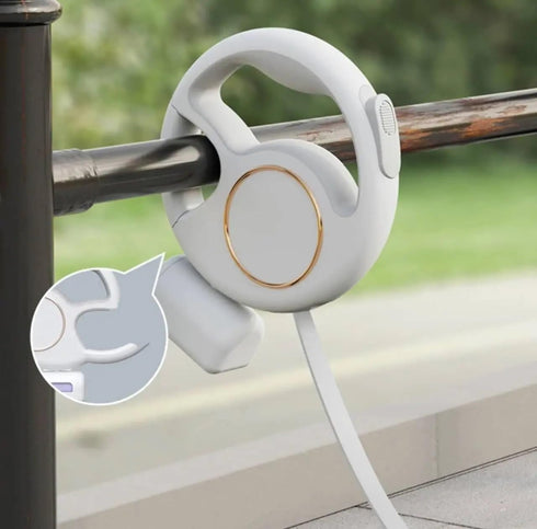 Best Dog Supplies Luxurious White LED-Retractable Dog Leash 10ft/3M - Rechargeable with LED Flashlight for Small &