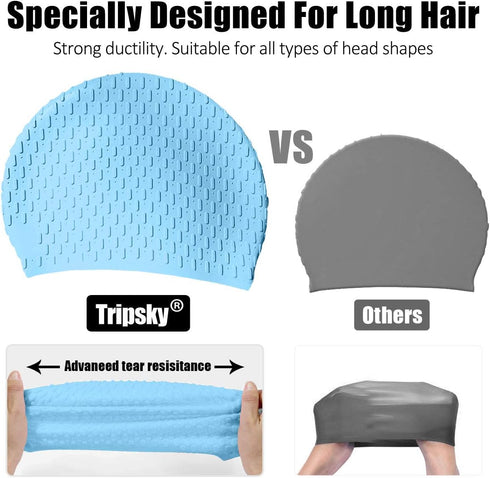 Tripsky Silicone Swim Cap - Comfortable Bathing Cap for Curly Short Medium Long Hair, Swimming Cap for Women and Men,