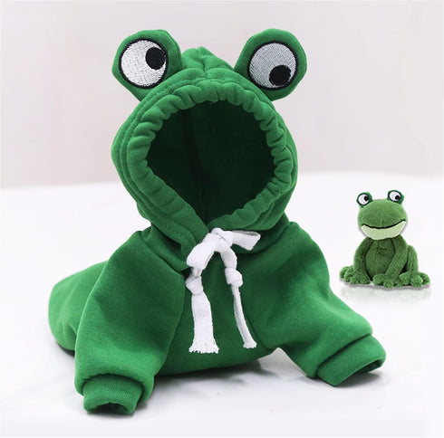 ChezAbbey Dog Hoodies Pet Frog Clothes, Warm Winter Sweater Coat for Chihuahua Small Medium Dogs, Doggie Hooded