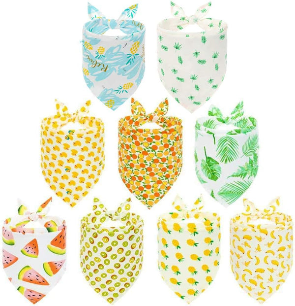 PAWCHIE Cute Dog Bandana 9 Pack Cooling Summer Style for Pet Puppy Boys & Girls