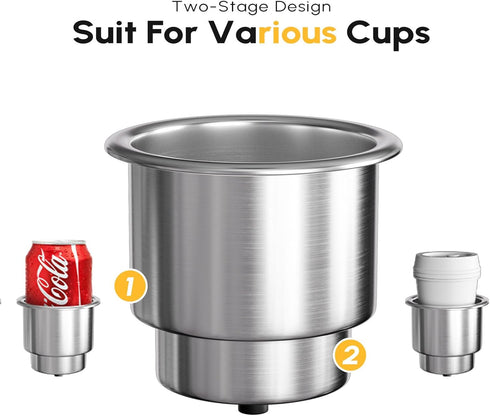 EQUSPUR 4 Pack, 316 Cup Drink Holder Stainless Steel Boat Accessories with Drain for Yacht RV Camper Caravan