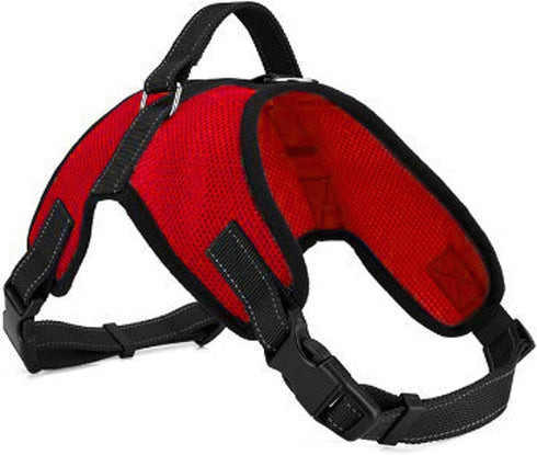 No Pull Reflective Adjustable Dog Harness with Handle, Comfortable Soft Mesh, Easy On for Small Medium Large Dogs (Red)