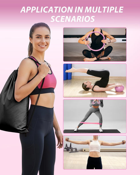 Set, Pilates Equipment Kit for Home Workout, Home Pilates Essentials Kit Magic Circle Ring and Ball Adjustable Ankle