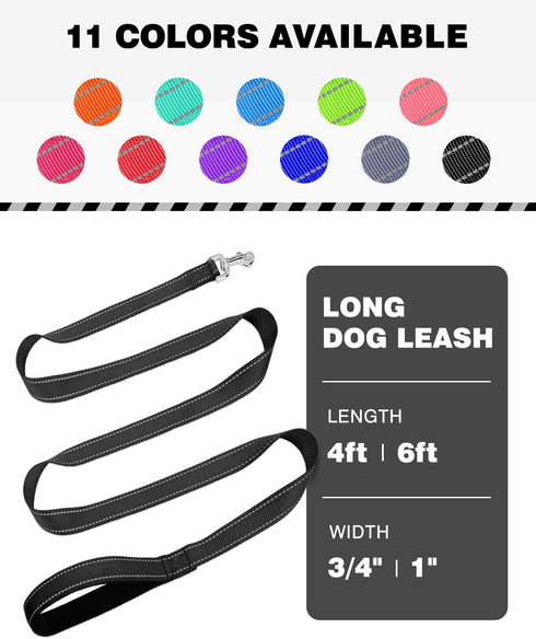 6ft Dog Leash for Small Medium Large Dogs, One-Sided Reflective Nylon with Padded Handle (Black)